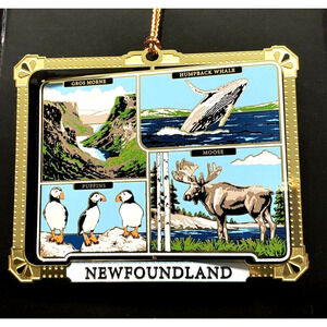 Canada Brass Ornament Newfoundland Wildlife Humpback Whale Puffins Moose